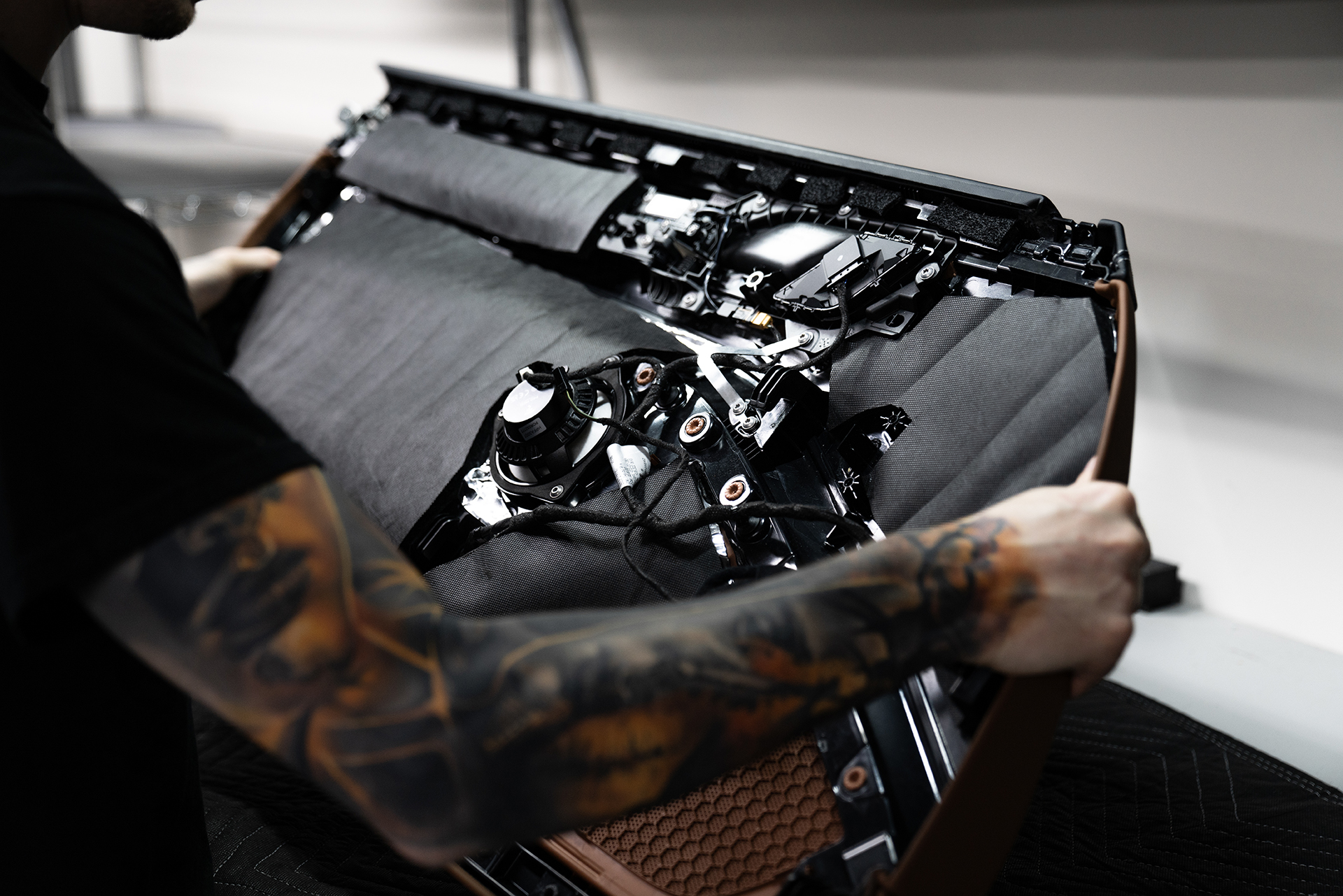 ResoNix Fiber Mat installed onto Porsche 911 GT3 Door Panel