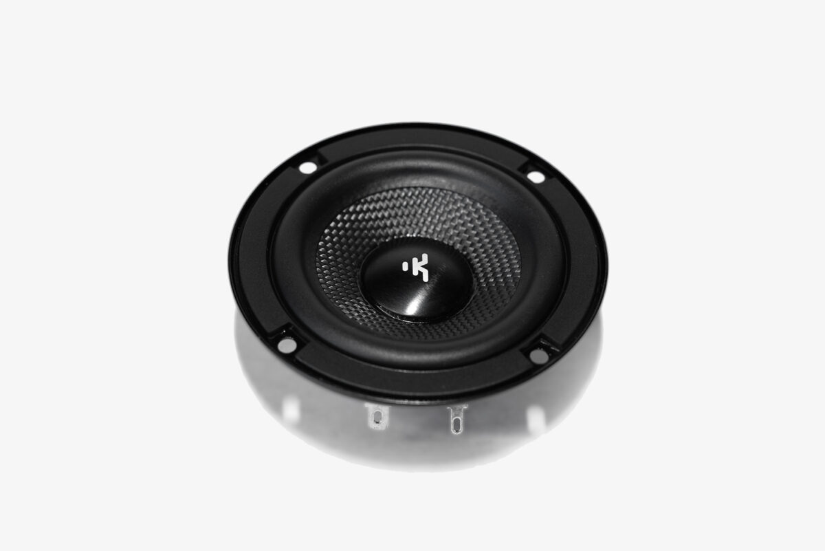 Karma Mobile Audio Aspect 3 three inch Midrange speaker driver front with its terminals