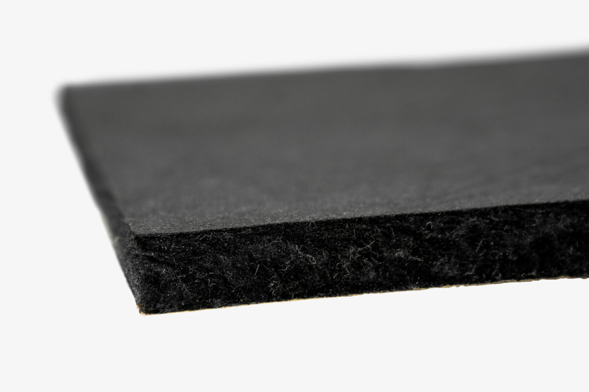 Close up of the side of ResoNix Sound Solutions Fiber Mat Black Edition. This is a Car, Automotive, Marine, aviation, and industrial Sound Absorber that is also used as Sound Deadening Foam