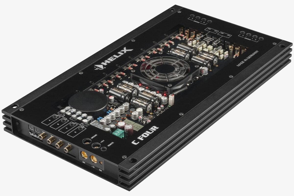 Helix C Four 4-channel amplifier Top Angled with Optional Digital Input