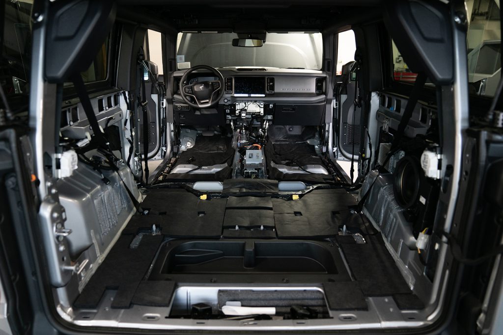 ResoNix Sound Solutions Fiber Mat Sound Absorber installed into the floor of a Ford Bronco