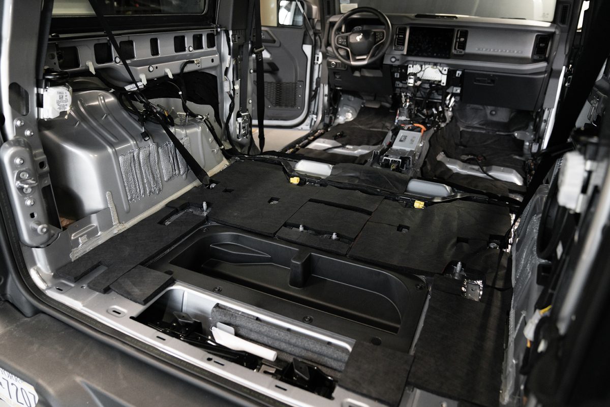 ResoNix Sound Solutions Fiber Mat Sound Absorber installed into the floor of a Ford Bronco